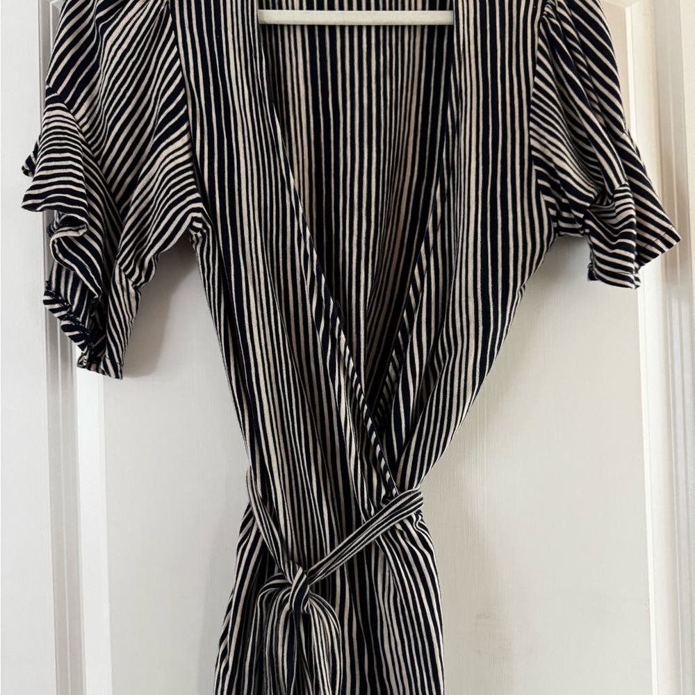 Free People Black and White Striped Wrap top